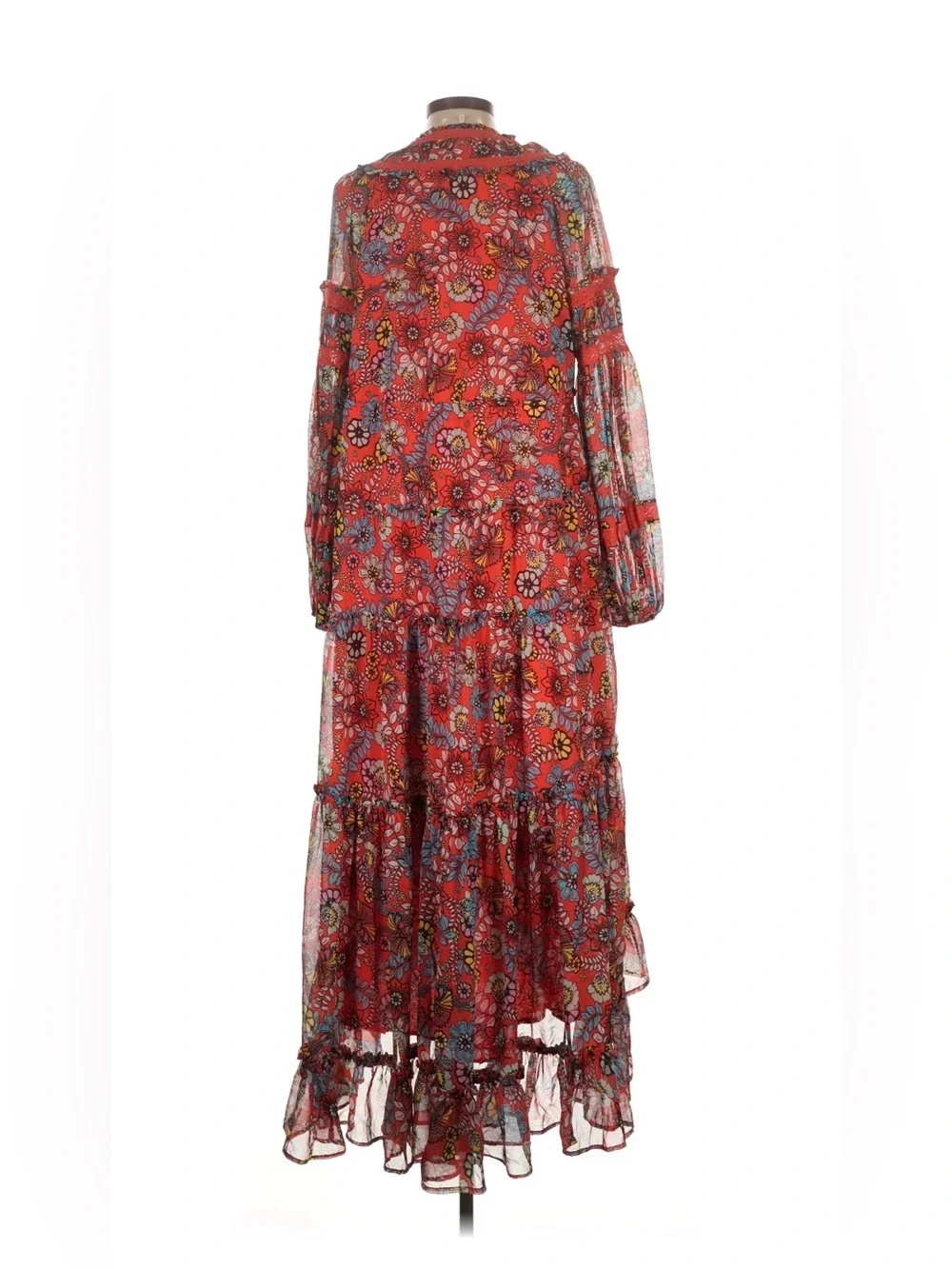 Free People Cassis Printed Chiffon Floral Maxi Dress Red Size Large